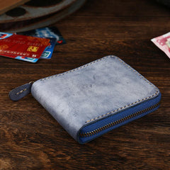 Retro Handmade Mens Zipper Black billfold Wallet Brown Bifold Card Wallet Small Wallet For Men