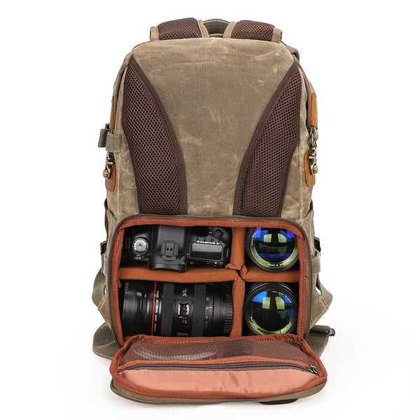 Brown CANVAS WATERPROOF MENS 15'' CANON CAMERA BACKPACK LARGE NIKON CAMERA BAG D SCC02891007