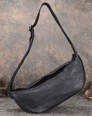 Vintage Black Gray Mens Sling Bag Leather - Front View