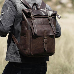 Cool Leather Mens Backpack Large Coffee Travel Backpack Hiking Backpack for men