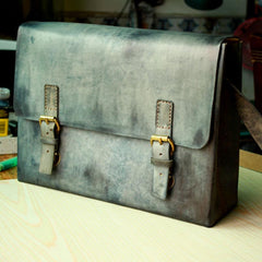 Handmade Vintage Leather Mens Messenger Bags Gray Shoulder Bag for Men