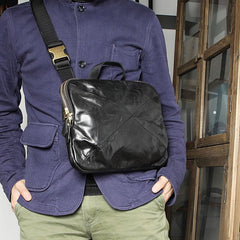DISTRESSED BROWN LEATHER MEN'S Side Bag Black MESSENGER BAG Small Postman bag FOR MEN