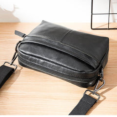 Fashion Black Small Leather Mens Side Bag Black Mini Courier Bag Messenger Bags POstman Bag for Men