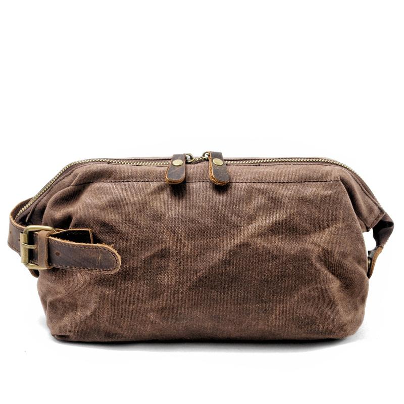 Cool Waxed Canvas Leather Mens Black Clutch Bag Handbag Phone Bag Wash Bag For Men