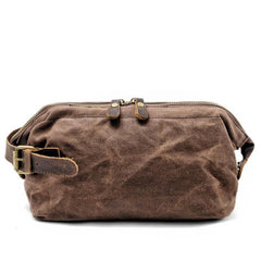 Cool Waxed Canvas Leather Mens Black Clutch Bag Handbag Phone Bag Wash Bag For Men