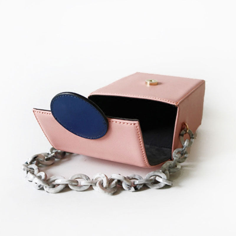 Cute Leather Pink Womens Mini Box Chain Purse Box Shoulder Bag for Women