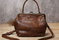 Handmade Genuine Bag Vintage Frame Leather Handbag Shoulder Bag Crossbody Bag Women Leather Purse - EverHandmade