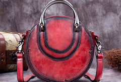 Genuine Leather Handbag Vintage Circle Bag Shoulder Bag Crossbody Bag Purse For Women - EverHandmade