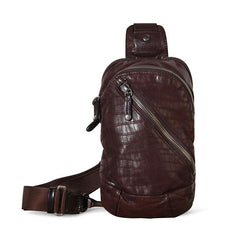 Handmade Genuine Leather Mens Cool Chest Bag Sling Bag Crossbody Bag Travel Bag Hiking Bag for men