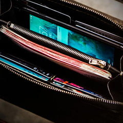 Handmade Leather Mens Chain Biker Wallet Leather Clutch Wallet Cool Long Wallets for Men