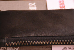 Handmade Genuine Leather Slim Zip Wallet billfold Wallet Coin Purse Bag For Mens