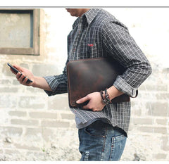 Vintage Business Leather Mens Brown Envelope Bag - Card Slots Detail