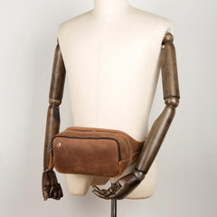 Vintage Brown Mens Leather Fanny Pack Waist Bag Leather Hip Pack Belt Bags Bumbag for Men
