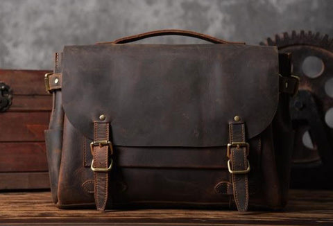 Handmade leather men Briefcase messenger vintage shoulder laptop bag vintage bag