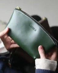 Handmade Women Leather Clutch Wallet Black Toiletry Bag Makeup Bag For Women