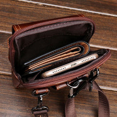 Cool Leather Mens Vintage Small Side Bag Belt Pouch Waist Bag For Men