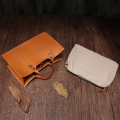 Brown Womens Handmade Leather Box Handbag Tote Brown Shoulder Bag Crossbody Purse For Women