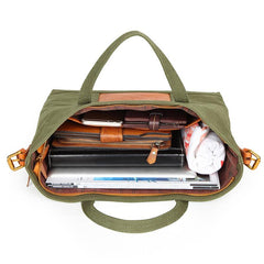 Canvas Leather Mens Womens Small Handbag Caramel Tote Bag Shoulder Bag Green Side Bag for Men