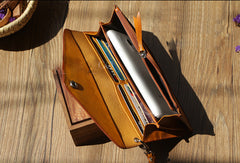 Handmade women Genuine leather bifold envelope clutch purse Wristlet wallet purse