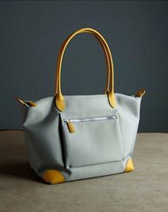 Womens Light Gray Nylon Shoulder Tote Large Light Gray&Yellow Nylon Handbag Purse for Ladies
