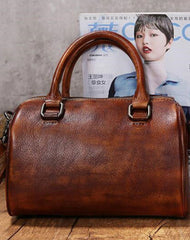 Handmade Leather Vintage Boston Bag Handbag Shoulder Bag for Women - EverHandmade