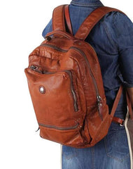Cool Black Leather Mens Backpack Large Travel Backpack Brown Hiking Backpack for men