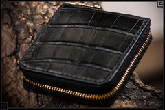 Handmade Leather Crocodile Skin Tooled Mens billfold Wallet Cool Chain Wallet Biker Wallet for Men