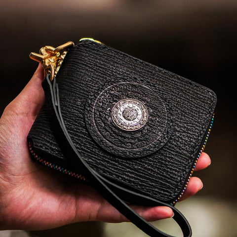 Handmade Leather Small Tooled Mens billfold Chain Wallet Cool Chain Wallet Biker Wallet for Men