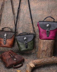 Vintage Leather Womens Bucket Green Shoulder Bag - Back View