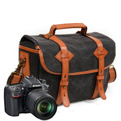 Cool Waxed Canvas Leather Mens Casual Messenger Bag DSLR Camera Bag Side Bag For Men