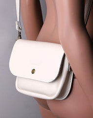 Cute White LEATHER Flip Side Bag Handmade WOMEN Phone Crossbody BAG Purse FOR WOMEN