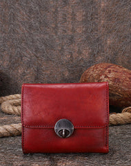 Vintage Womens Red Leather Small Trifold Wallet - Front View