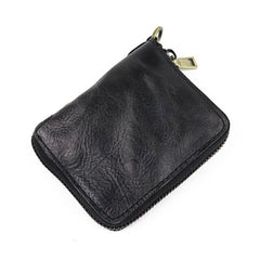 Vintage Leather Brown Men's Bifold Small Wallet Black Zipper billfold Wallet For Men