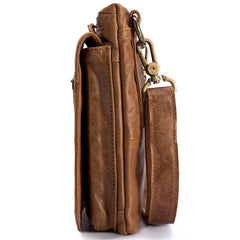 Cool Brown Leather Mens Small Shoulder Bag Belt Pouch Waist Belt Bag For Men