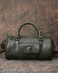 Leather Womens Barrel Handbag Handmade Barrel Handbag Crossbody Purse for Ladies