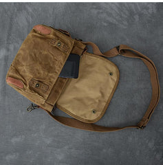 Canvas Leather Mens Womens Dark Gray Vintage Side Bag Khaki Messenger Bag Small Shoulder Bag For Men