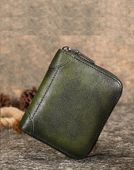 Vintage Women Gray Leather Small Wallet Zip Around Bifold Billfold Wallet with Coin Pocket For Women