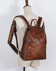 Best Minimalist Coffee Leather Rucksack Womens Vintage - Back View
