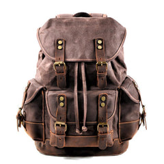 Cool Canvas Leather Mens Large Black Backpack Travel Backpack Hiking Backpack for Men