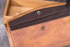 Genuine Leather Wallet Vintage Long Wallet Zip Folded Wallet Purse For Men Women
