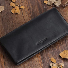 Handmade Leather Mens Cool Long Leather Wallet Bifold Clutch Wallet for Men