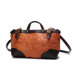 Vintage Brown Leather Handbag Tote Messenger Bag Shoulder Tote Purse For Women