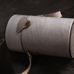 Handmade Gray Leather Mens Barrel Bag Shoulder Bag Messenger Bag for Men