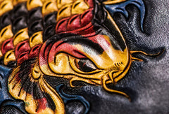 Handmade leather tooled fish carp wallet clutch black billfold wallet brown leather men - EverHandmade