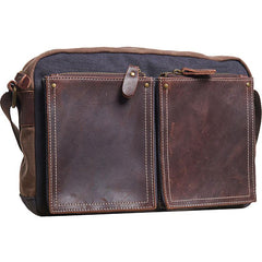 Mens Leather Canvas Gray Cool Messenger Bag Side Bag Shoulder Bag for Men