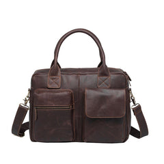 Cool Coffee Leather Mens Briefcase Work Handbag 15inch Laptop Bag Business Bag for Men