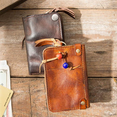 Black Leather Mens Small Car Key Wallet Dark Brown Key Holder Coin Purse Card Holder For Men