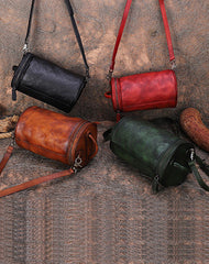 Vintage Leather Womens Barrel Shoulder Bag Bucket - Front View