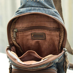 Fashion Jean Blue Mens Sling Bag Chest Bags Denim Sling Pack One Shoulder Backpacks For Men