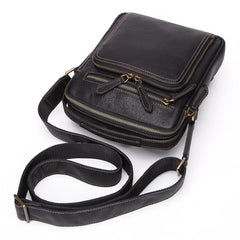 Fashion Black Leather Men's Tablet Shoulder Bag Small Vertical Side Bag Messenger Bag For Men